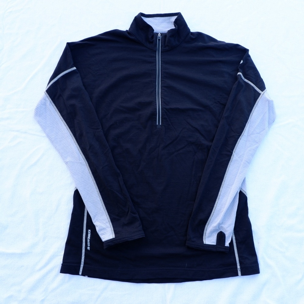 Icebreaker GT 200 Merino Wool 1/4 Zip Mens Large Black Technical Base Layer